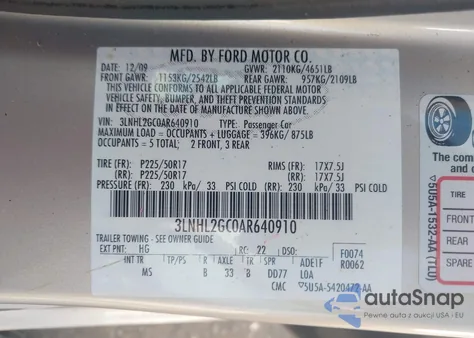 2010 Lincoln Mkz from USA, damaged, VIN 3LNHL2GC0AR640910